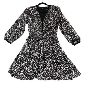 The Kooples Black White Abstract Print V Neck Button Front Size Small Mini Dress